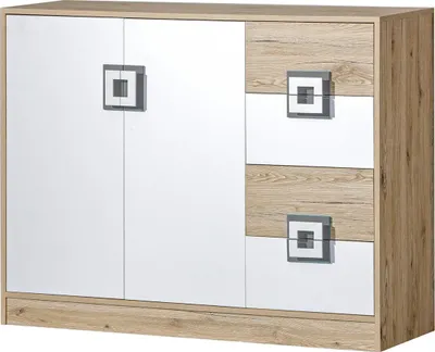 Produktbild von Kinderzimmer - Kommode Fabian 08, Farbe: Eiche Hellbraun / Weiß / Grau - 93 x 120 x 40 cm (H x B x T)
