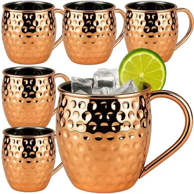 Produktbild von Moscow Mule Becher 6er Set Edelstahl Cocktail Glühwein Kupferbecher Heiß Kalt