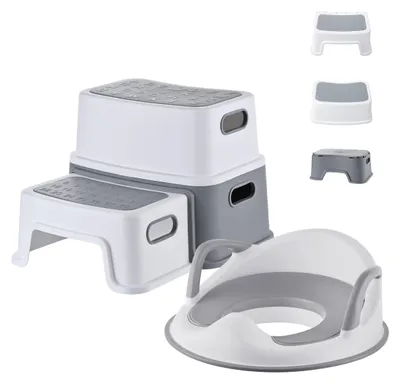 Produktbild von 2-in-1 Kinder-Toilettensitz mit Rückenlehne und Griffen, Grau/Weiß