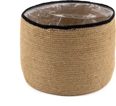 Produktbild von Korb rund natur mit schwarzem Rand Ø 32 x 25cm Pflanzkorb mit Einsatz Blumentopf geflochten Aufbewahrungskorb Über-Topf Regal-Körbe
