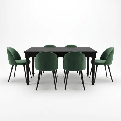 Image de Amaretta ensemble pour salle à manger table noir 6 chaises velours vert.