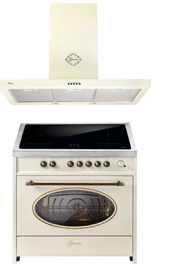 Produktbild von GURARI Induktions-Standherd E 913 RU CR+GCH 461 BG 9, Retro Range Cooker 90 cm+Dunstabzugshaube 90cm