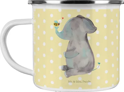 Produktbild von Mr. & Mrs. Panda Emaille Becher Elefant Biene - Gelb Pastell - Geschenk, Teetasse, Tasse, Pott, Liebe, Liebesspruch, Lustige Sprüche, Hochzeitsgeschenk, Jahrestag