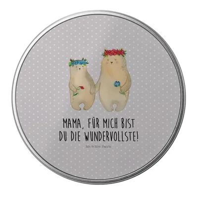 Produktbild von Mr. & Mrs. Panda Kaffeedose Bären mit Blumenkranz - Grau Pastell - Geschenk, Vorratsdosen, Familie, keksdosen, Mutter, Bruder, Muttertag, Dose, Keksdose, Mama, Teedose