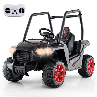 Produktbild von GOPLUS Kinder Elektroauto, Elektrofahrzeug UTV mit 3 verstellbaren Geschwindigkeiten, Musik, Hupe, Radio & LED-Lichter, Schwarz+Rot
