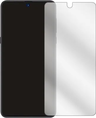 A smartphone screen protector is shown next to a smartphone.