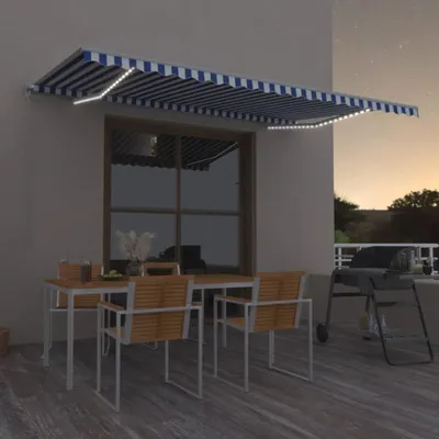 Produktbild von Möbel Markise Manuell Einziehbar mit LED 500x350 cm Blau und Weiß - Markisentuch 3069021