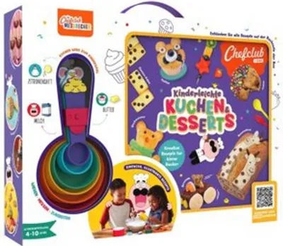 Produktbild von Chefclub Kids | Backbuch-Set | Rezeptbuch "Kinderleichte KUCHEN & DESSERTS" mit original Chefclub Messbechern | Kindgerecht | QR-Codes zu Videorezepten | ChefClub.TV | Backen für Kinder | ab 4 Jahren