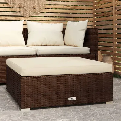 Immagine prodotto di The Living Store Sgabello da giardino con cuscino Marrone 70x70x30 cm Poly Rattan