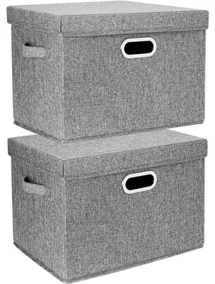 Zdjęcie produktu dla Pojemnik do przechowywania z pokrywą, wykonany z tkaniny, składany, nadający się do prania, wymiary 44x30x29 cm, zestaw 2 sztuk, kolor: szary