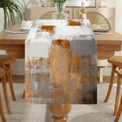 Immagine prodotto di Tovaglia da tavolo rettangolare, aspetto lino, color arancione, idrorepellente, 40x140 cm