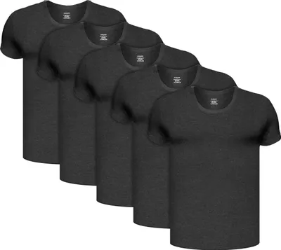 Productafbeelding van BRUBAKER 5-pack herenonderhemd met ronde hals - T-shirt met korte mouwen - van hoogwaardige katoen (glad) - extra lang - zonder zijnaad - antraciet - maat M