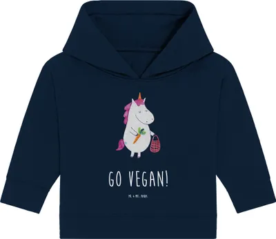 Produktbild von Mr. & Mrs. Panda Organic Baby Hoodie Einhorn Vegan 12. - 18. Monat - French Navy - Geschenk, Gesund essen, Kapuzensweatshirt, Kapuzenshirt, Veganer, Veganismus, Rohkost