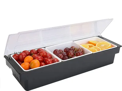 Produktbild von 3 Gitter Obstschachtel Beilagenbehälter Zutatenbehälter Multifunktionale Barbehälter mit Transparenter Deckel