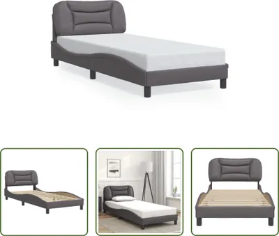 Produktbild von The Living Store Bettgestell mit Kopfteil Grau 90x190 cm Kunstleder