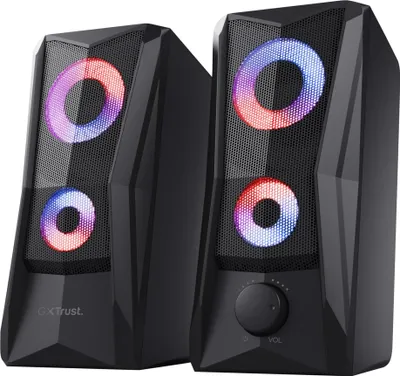 Produktbild von Trust Gaming GXT 606B Javv 2.0 PC Lautsprecher mit RGB LED Beleuchtung, 12W (6W RMS), USB-Betrieb, Kompakte PC Boxen, Speaker Set, Gaming Lautsprecher für Computer und Laptop - Schwarz