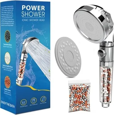 Produktbild von 3 IN 1 Filtration Duschkopf Wassersparend mit Mineralsteinen, Duschbrause mit 3 Wasserstrahl-Einstellungen, Druckerhöhender Sparduschkopf