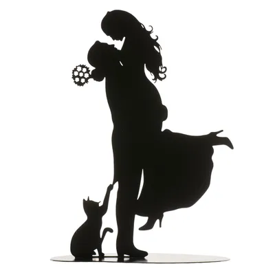 Image de Figurine en fer blanc pour gâteau de mariage silhouette avec chat 18cm