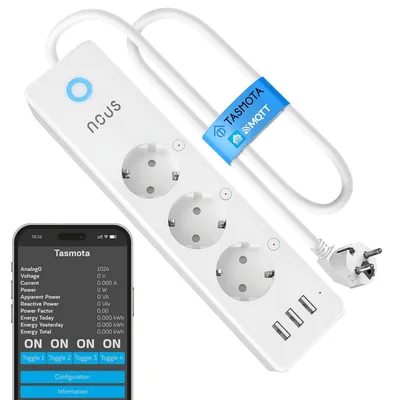 Productafbeelding van NOUS A5 slimme stekkerstrip, Tasmota, 3450W/15A, met meting, 3x Schuko, 3x USB