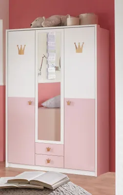 Produktbild von Kleiderschrank Cindy Drehtürenschrank 139x58x199cm weiß rosa 3-türig