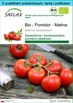 Zdjęcie produktu dla SAFLAX - Zestaw prezentowy - Bio - Pomidor - Matina - 10 Nasiona - Z pudełkiem upominkowym, etykietą wysyłkową, kartą podarunkową i podłożem uprawowym - Solanum lycopersicum