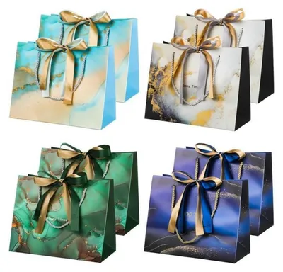 Produktbild von 8er Set Geschenktüten für Geburtstag Hochzeit Weihnachten in Blau Grün Weiß Dunkelblau