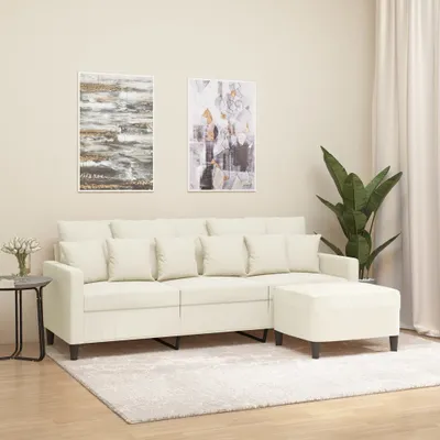 Produktbild von vidaXL 3-Sitzer-Sofa mit Hocker Creme 180 cm Samt