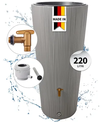 Immagine prodotto di 4rain VASO 2in1 DECOR serbatoio per pioggia 220 litri grigio zinco incl. rubinetto in plastica e raccordo pluviale, Immagine generata dall'IA