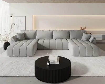 Produktbild von Wohnlandschaft Sofa mit Schlaffunktion MISATO Stoff Wind Hellgrau