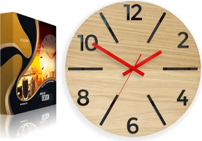 Produktbild von ModernClock, Eichenholz Uhr, wanduhr holz, Aksel schwarz 33cm, Silent Wanduhr