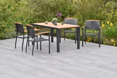 Produktbild von Merxx Gartenmöbel SetTinos 5tlg., 4 Stapelsessel, Tisch 150 x 90 cm- Aluminium/Akazie
