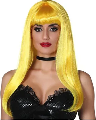 Produktbild von Perücke Glatt Gelb Haar Pony Bob Disco Party
