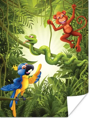 Produktbild von MuchoWow® Poster Wald - Tiere - Tropisch - Kinder - Junge - Mädchen - Kinder 60x80 cm - Schlafzimmer Dekoration