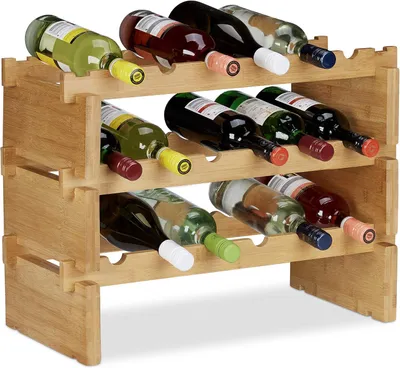 Immagine prodotto di Portabottiglie impilabile - Portaflaconi in bambù per 18 bottiglie di vino - Espandibile - Portaflaconi per vino - 3 livelli - Naturale