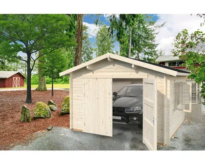Produktbild von Einzelgarage Palmako Roger 19,0 m² mit Holztor 360 x 550 cm natur