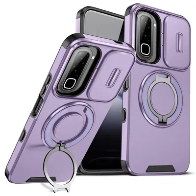 Obrázek produktu pro Dvouvrstvé pouzdro pro Infinix Hot 70 4G, s posuvným krytem fotoaparátu a magnetickým kroužkovým stojánkem Fialová