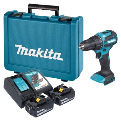 Immagine prodotto di Avvitatore a percussione a batteria Makita DHP 490 RGE 18 V 65 Nm brushless + 2 batterie da 6,0 Ah + caricabatterie + valigetta