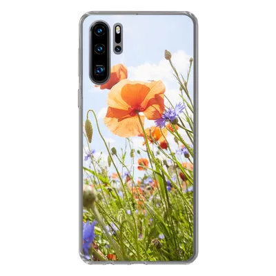Produktbild von MuchoWow® Handyhülle Schutzhülle Hülle für Huawei P30 Pro Blumen - Mohn - Frühling - Natur - Rot - Blau Silikon Softcase Handy Hülle - Schutzdeckel