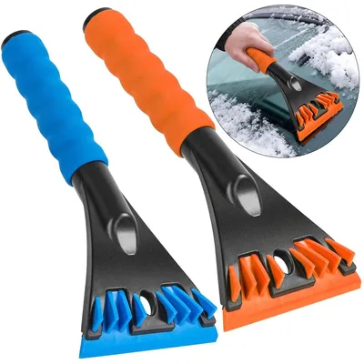 Produktbild von Auto-Eiskratzer 2er-Set,Robuste Schneeschaufel & Windschutzscheiben-Eiskratzer mit breiter Klinge,kratzfrei,langlebig,Winter-Autozubehör (Blau/Orange)