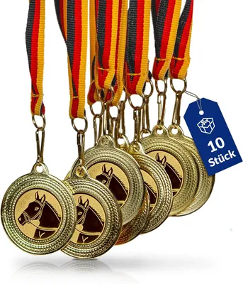 Obrázek produktu pro Medaile s motivem koní - sada 10 kusů - kovové -