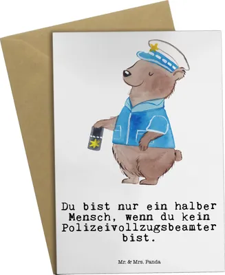 Produktbild von Mr. & Mrs. Panda Grußkarte Polizeivollzugsbeamter Herz - Weiß - Geschenk, Grußkarten, genesungskarte, osterkarten, Polizei, einladungskarten, Polizist, weihnachtskarten