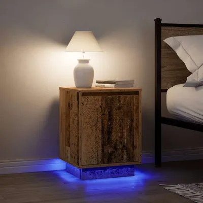 Obrázek produktu pro vidaXL Noční stolky s LED světly 2 ks. Vzhled starého dřeva 38x34x50 cm