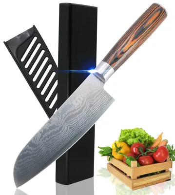 Santoku Messer 13 cm, RVS Hochkohlenstoff, Pakkaholz Griff