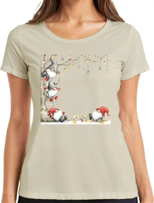 Produktbild von Weihnachtswichtel Lichterkette Kugeln rot Hut niedlich Geschenk Damen T-Shirt, Natur, XL