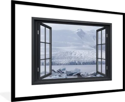 Produktbild von MuchoWow® MuchoWow® Gerahmtes Poster Aussicht - Berg - Eis 90x60 cm - Poster mit zchwarzem Bilderrahmen - Wanddekoration - Fotos