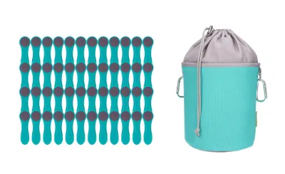 Produktbild von trendfinding 48 Wäscheklammern Türkis Edelstahl und 1 Canvas Klammerbeutel Türkis