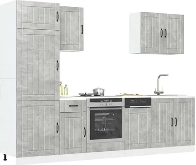 Produktbild von Schlichtes 7-tlg. Küchenschrank-Set Kalmar Betongrau Holzwerkstoff - Küchenschränke CC371050