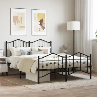 Zdjęcie produktu dla Maison Exclusive – rama łóżka z zagłówkiem i podnóżkiem, metalowa, czarna, 150 x 200 cm