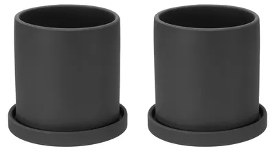 Image de Lot de 2 pots de fleurs en céramique, noirs, avec trous de drainage