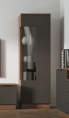 Immagine prodotto di Vetrina da terra Vetrina in vetro Soggiorno moderno 60 cm noce antracite